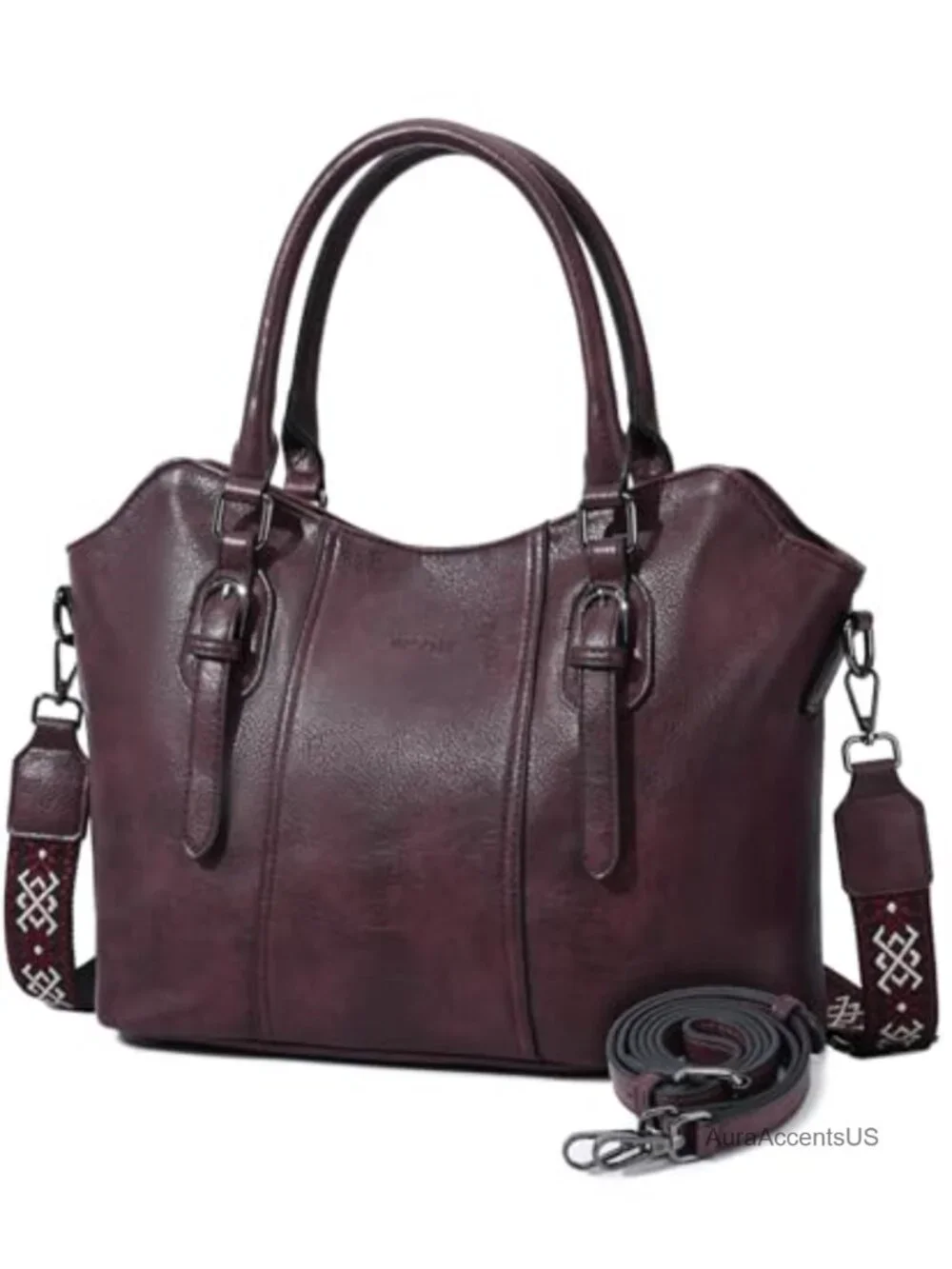 Vegan Leather Hobo Satchel Purse with Two Straps